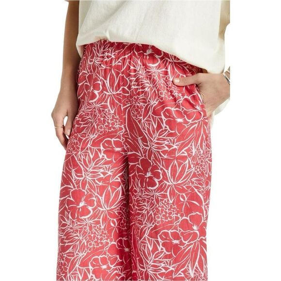 Brixton Aloha Red Indo Linen Wide Leg Pant Size S NWT Vacation Beachy Botanical - Picture 12 of 15